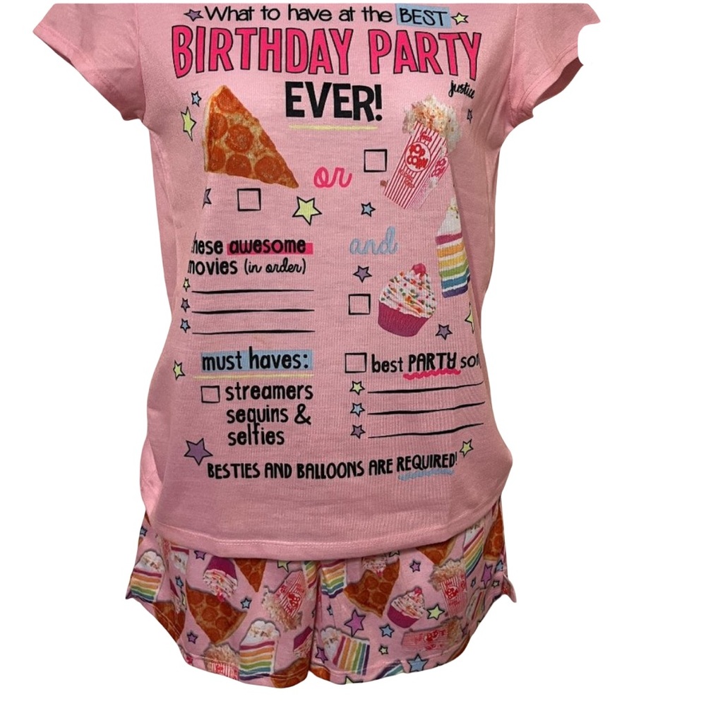 NWT Justice write on birthday pajama shorts set size 12